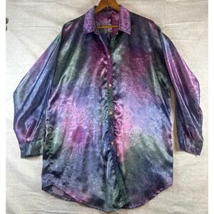 Womens Shimmering irridescent  Print Button Down Shirt Tunic style long sleeve.